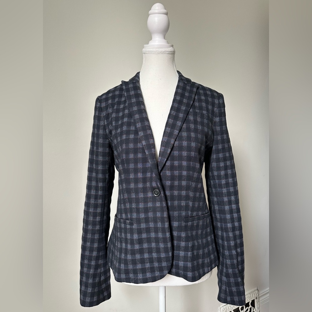 BANANA REPUBLIC Blue Plaid Preppy Boho Classic Fit Blazer Size 2‎